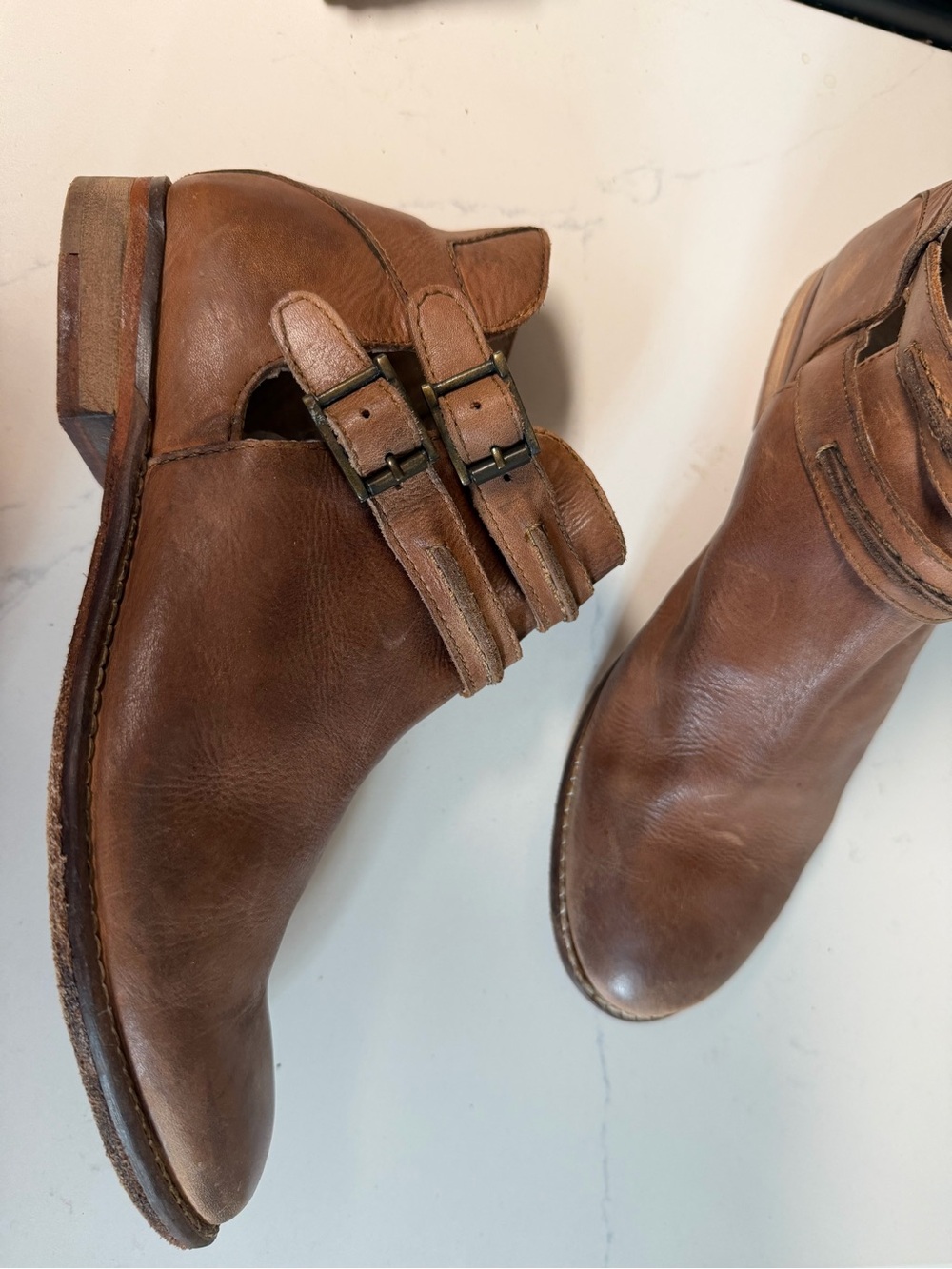 Free People Braeburn Brown Leather Double-Strap Ankle Boots perfect for fall!!